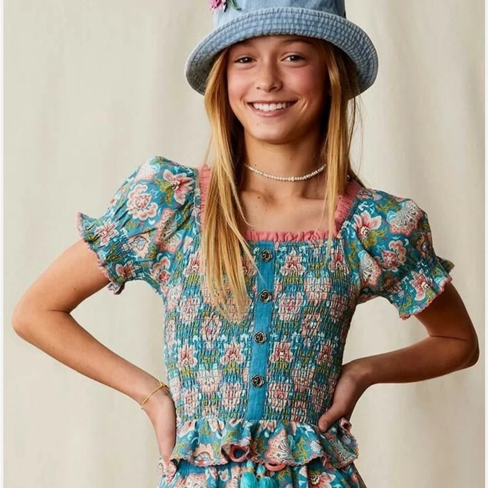 Matilda Jane Size 12 Enchanted Garden Palmer Smocked Peasant Top